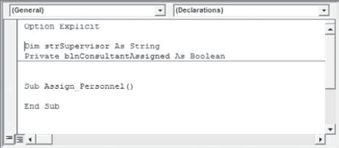 Private variable declarations appear in the declarations area.