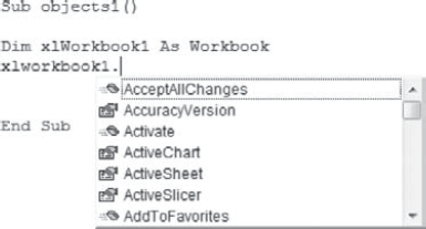 When you strongly type your Object variables, you get the full benefit of the Visual Basic Editor's code-completion features for those Object variables.