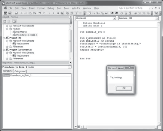 Using the Left function to take the left part of a string—in this case, the first 10 characters of the string