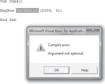 An "Argument not optional" error occurs when you omit a required argument.