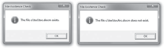 You can use the Dir function to check whether a file exists so that you don't accidentally overwrite it or cause an error by trying to open a nonexistent file.