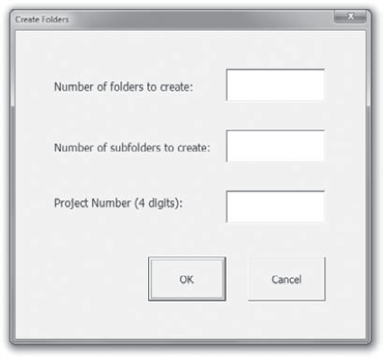 The dialog box to Create Folders and Subfolders.