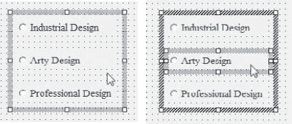 To work with one control in a group, start by selecting the group (as shown on the left) and then select the control (as shown on the right).