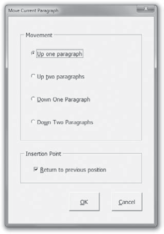 The Move Current Paragraph dialog box that you will connect to the Move_Paragraph macro