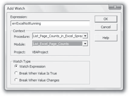 In the Add Watch dialog box, specify the watch expression you want to add.