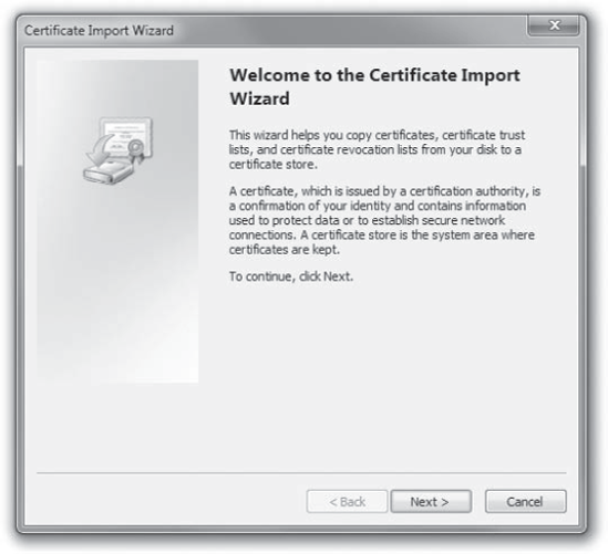 Windows includes the Certificate Import Wizard to manage digital certificates.