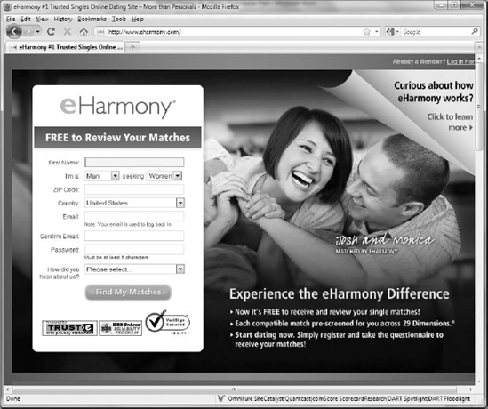 eHarmony's homepage