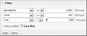 An example of a filter being created