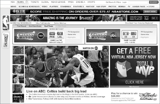 The faux variation of the NBA homepage