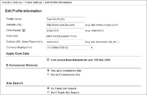 Cost data applied to a Google Analytics profile