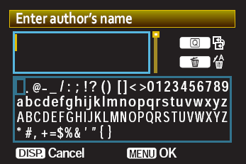 The author name entry screen