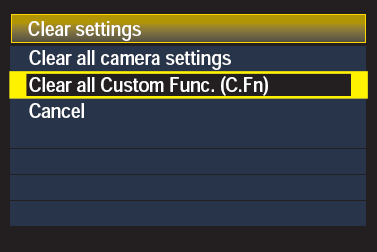 The Clear all Custom Func. (C.Fn) screen