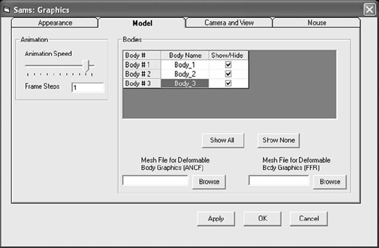 Model tab of the Graphics panel