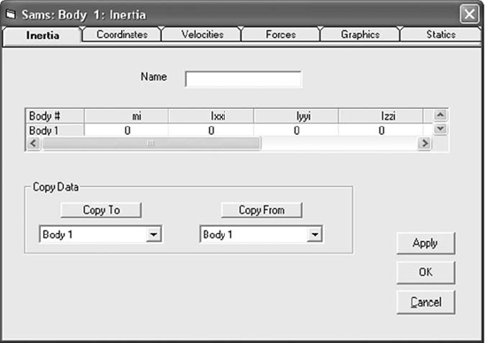 Example of individual element input data panel