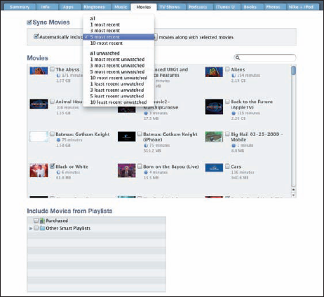 Your choices in the Movies pane determine which movies are copied to your iPhone.