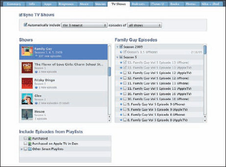 The TV Shows pane determines how TV shows are synced with your iPhone.