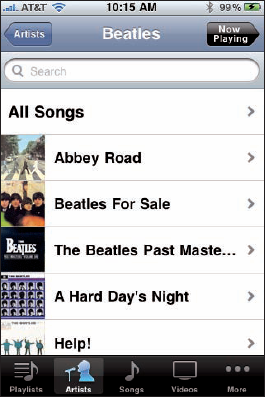 A list of albums will appear when you tap the artist's name.