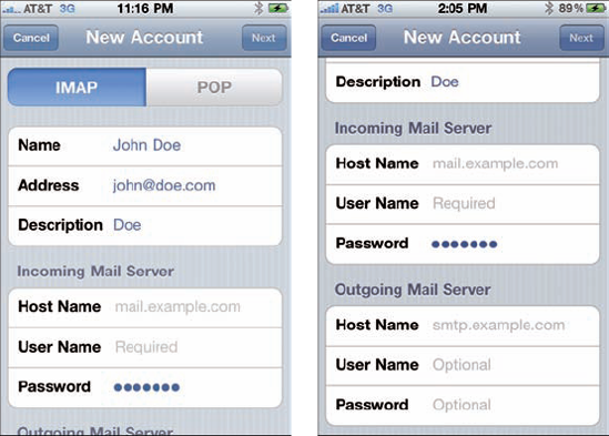 If you're not a MobileMe, Gmail, Yahoo!, or AOL user, you may have a few more fields to fill in before you can rock.