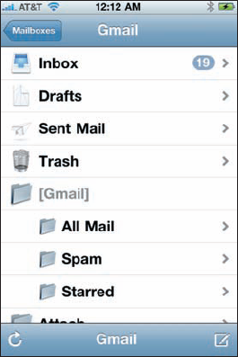 Tap one of your e-mail accounts to reveal its subfolders.