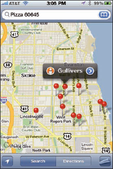 Search for pizza 60645 and you see pushpins for all nearby pizza joints.