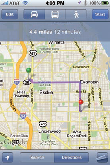 The route map from Bob's first house in Skokie to Gullivers Pizza in Chicago.