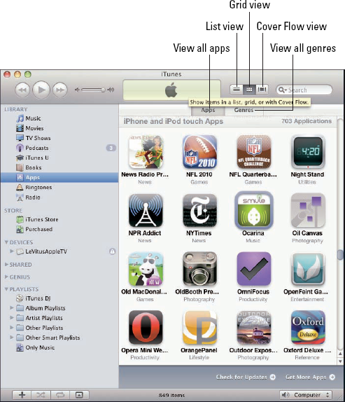 Apps you downloaded appear in the Apps section of your iTunes library.