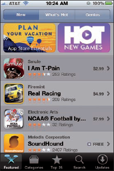 The icons across the bottom represent the five sections of the App Store.