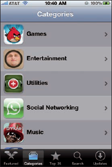 The Categories section lets you browse for apps in categories such as these.