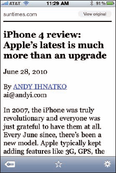 The iPhone 4 review in the Chicago Sun Times on an iPhone.