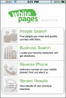 Finding a number through WhitePages Mobile.