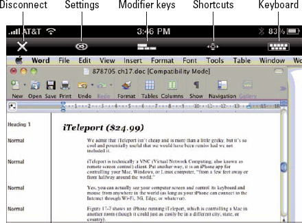 I'm editing this chapter with Microsoft Word while controlling my Mac remotely with iTeleport.