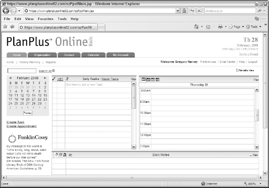 PlanPlus Online displayed in Internet Explorer 7.