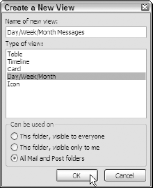 Assigning a name and selecting the settings for the new custom view in the New View dialog box.