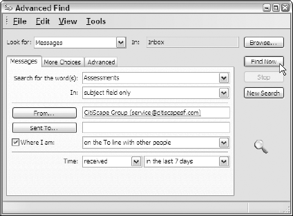 Using the options on the Messages tab of the Advanced Find dialog box to round up particular messages.