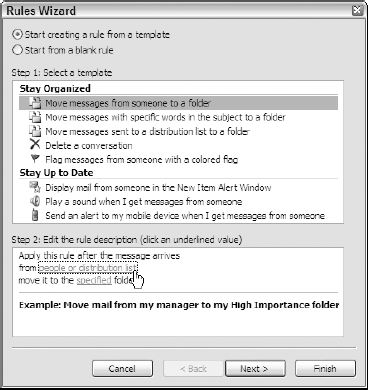 Editing the rule's description in the Rules and Alerts dialog box.