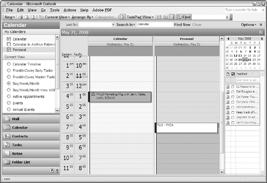 My Calendar in the Day display in the Information Viewer after adding the Eastern Time as an additional time zone.
