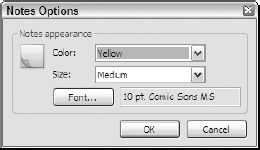 Changing the default font and size assigned for new notes in the Notes Options dialog box.