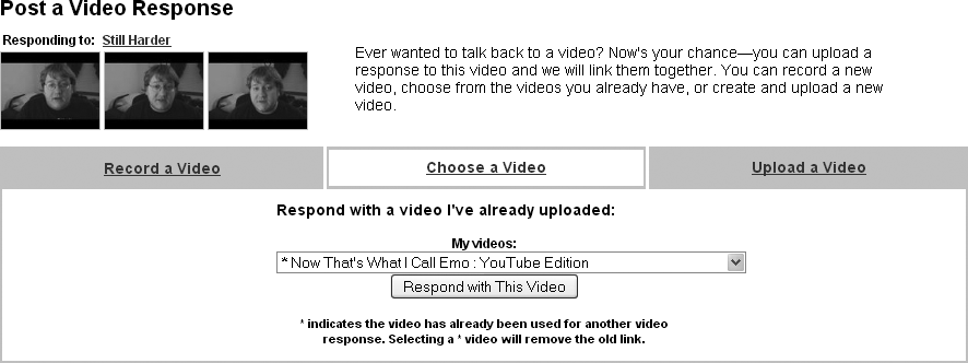 Select one of your existing videos to respond with.