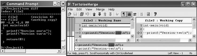 A comparison of command-line and visual diffing in Subversion