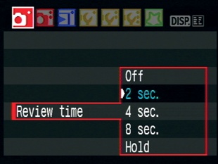 By changing the Review time setting, you can control how long the image is displayed after you take a shot.