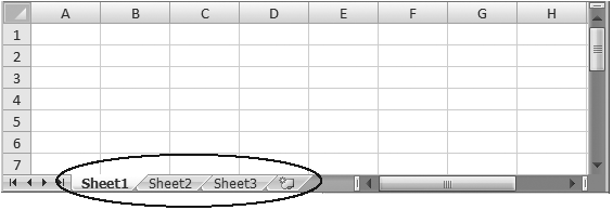 Worksheets provide a good way to organize multiple tables of data. To move from one worksheet to another, click the appropriate Worksheet tab at the bottom of the grid. Each worksheet contains a fresh grid of cells.