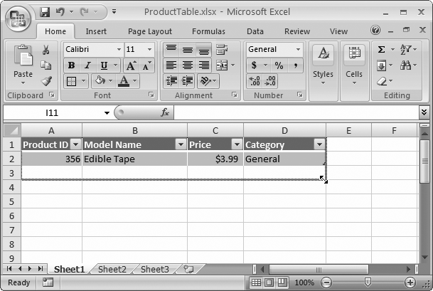 To quickly resize your table, look for the tiny triangle icon at the bottom-right corner (under the two-headed arrow in this figure), and then drag it to encompass more (or fewer) rows and columns.