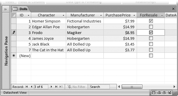 In this example, ForResale is a Yes/No field. A checked checkbox represents Yes (or True or On). An unchecked checkbox represents No (or False or Off).