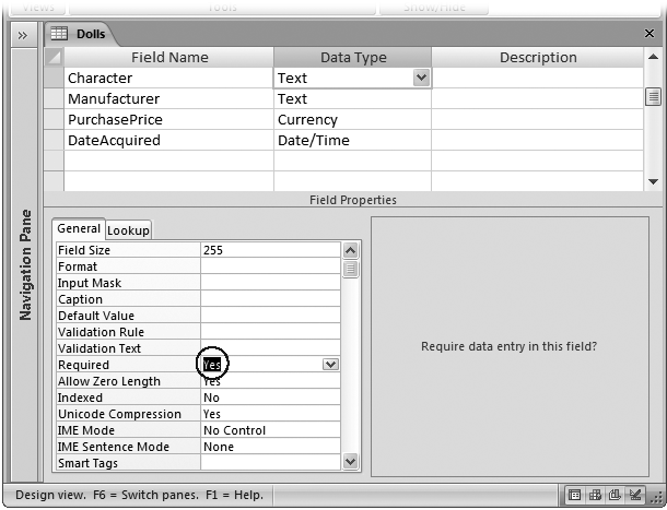 The Required field property tells Access not to allow empty values (called nulls in tech-speak).