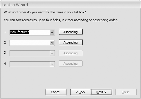 It’s important to sort the lookup list, so that the person using it can find the right item quickly. One links students to classes, and the other links teachers to classes.