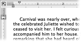 The house-shaped controls in the top ruler set indents (). This example shows a first-line indent. Drag the blue/white boundaries in either ruler to adjust the margins.