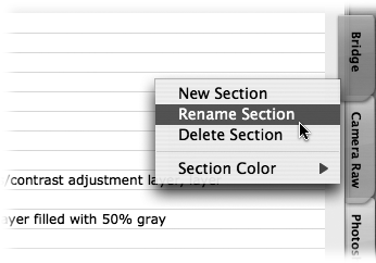 It’s a good idea to rename your sections to something useful. Dates are a good idea, as are categories. Control-click a tab to bring up this menu for adding, deleting, renaming, or color coding your section tab—or just double-click a tab and start typing to rename it.