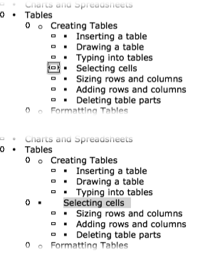 Top: You can promote a heading just by dragging it. As you drag the icon next to a paragraph, the cursor turns into a box with arrows. Now drag the margin line out to the desired level.Bottom: When you release the mouse, you’ve just promoted the heading. A paragraph of body text turns into a heading using the same technique.