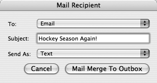 You can choose to send mail-merged email as plain text, formatted text, or as an attachment to a blank message. If you send the letter as a file attachment, the name of your attachment will be the same as the file name of your main document. You may want to rename it for the benefit of your recipients, especially if you have a tendency to give documents unflattering names, like Damn Hockey Season Again.