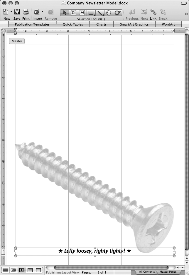 Begin template creation by setting up the Master Page. Make alignment guides for columns and insert any images or text that you want to see on every page of the document.